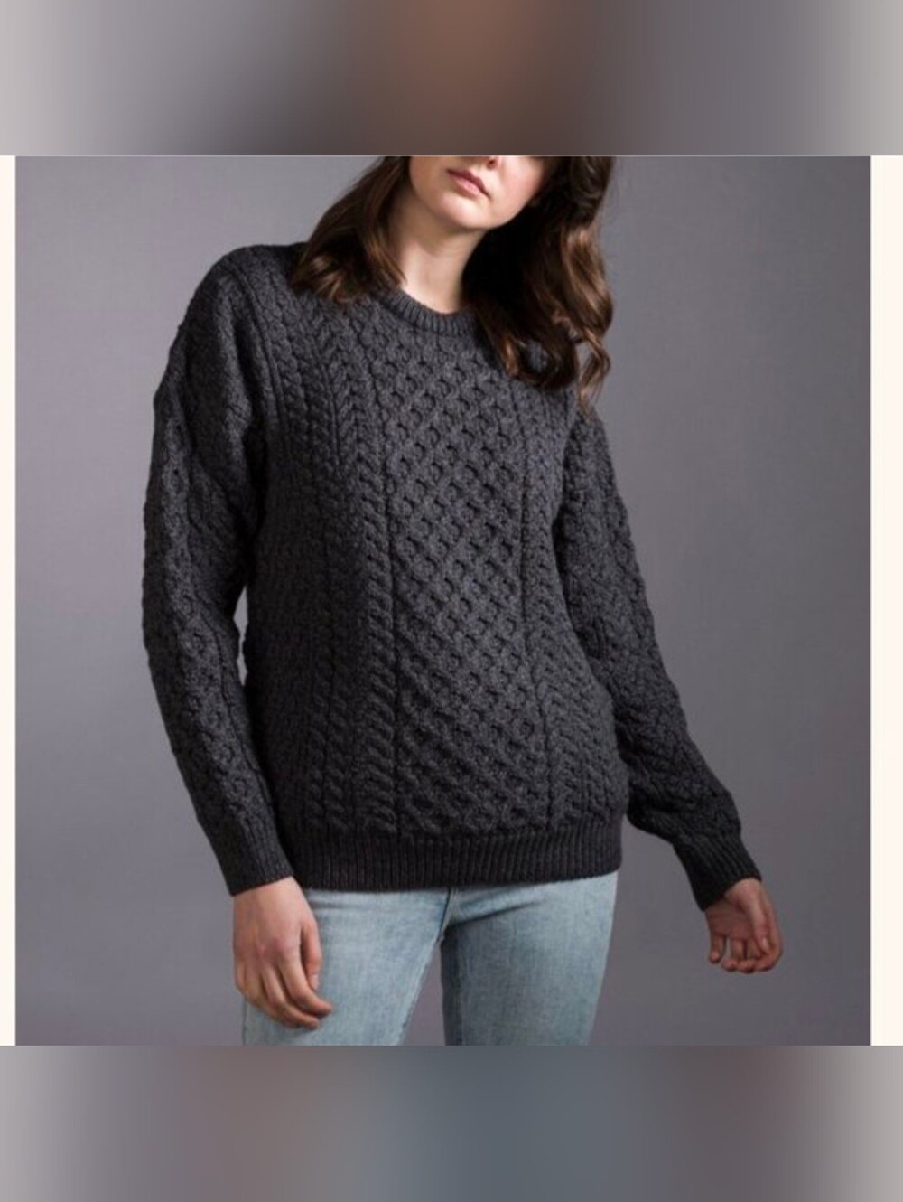 Irish Aran Cable Knit Wool Sweater Fisherman Crew Chunky Ireland